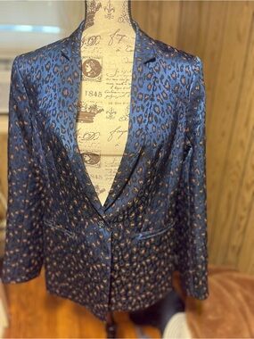 Banana Republic Blue Leopard Jacquard Boyfriend Blazer